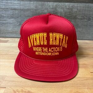 Vintage Avenue Rental Hat Cap Snapback Red Trucker Bettendorf Iowa One Size